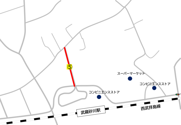 普通自転車歩道通行可の標識が設置されている道路の地図