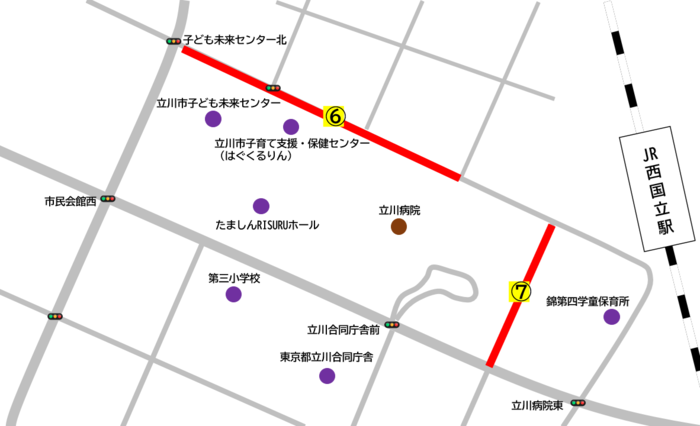 普通自転車歩道通行可の標識が設置されている道路の地図