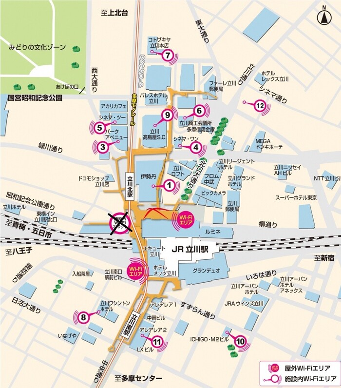 地図：Tachikawa City Free Wi-Fi 01（屋内）