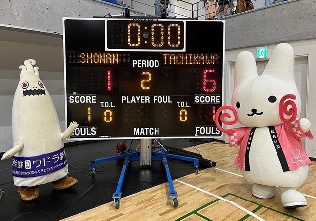 写真：スコアボード前のくるりんとウドラ