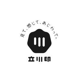 イラスト：立川印ロゴマーク（モノクロ・円形タグ上）