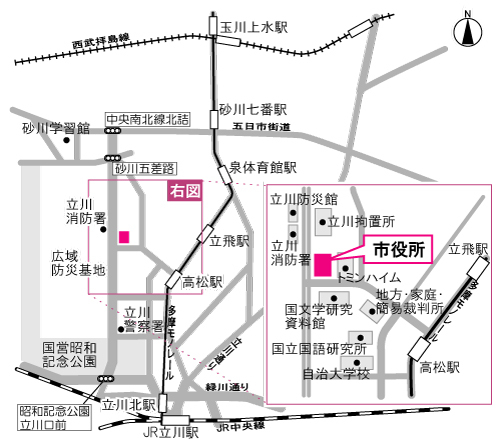 地図：立川市役所への案内図