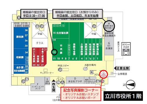 イラスト：立川市役所1階フロア案内図