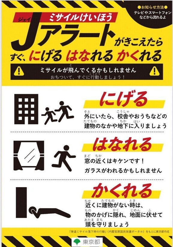 写真：Jアラート発出時の避難行動に関するリーフレット表紙