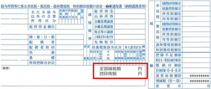 （定額減税）特別徴収納税義務者用の税額決定通知書の見方