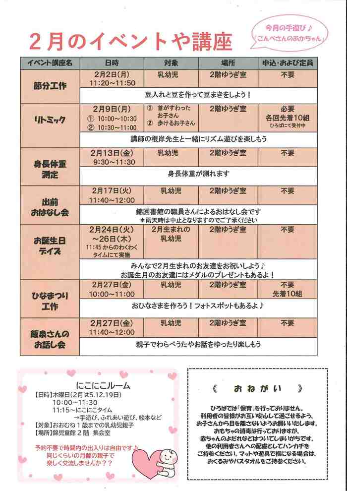 写真：にしき子育てひろば2月　裏