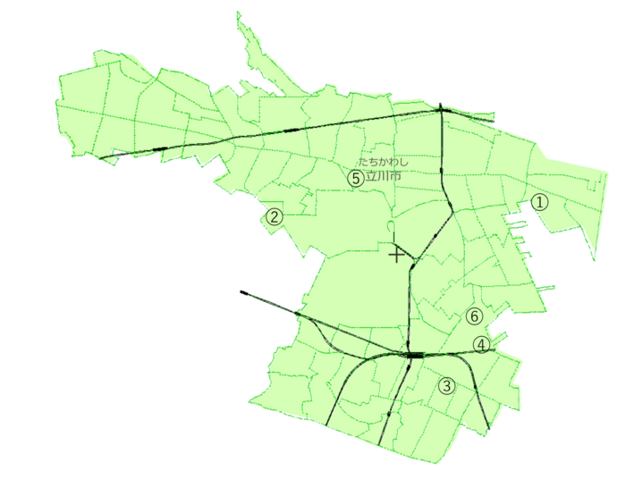 立川市内の雨水流出抑制施設設置の取り組み箇所