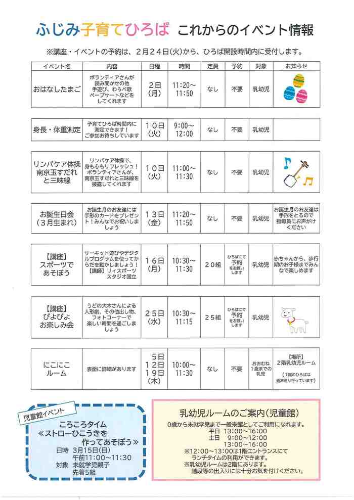 ふじみ子育てひろばおたより3月裏