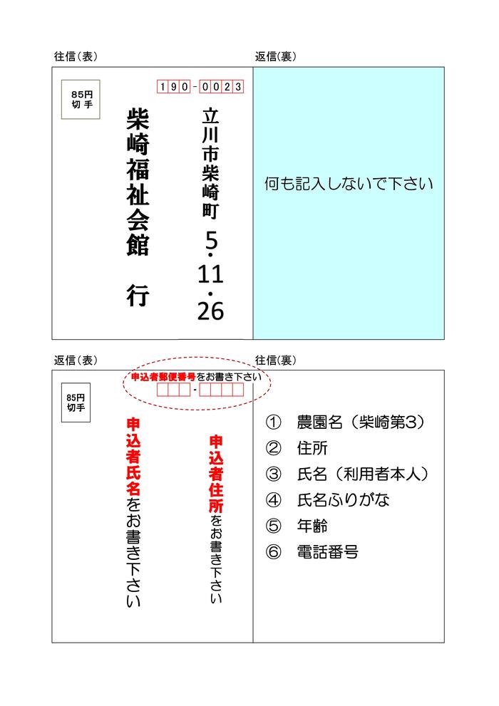市民農園の応募用はがき書き方