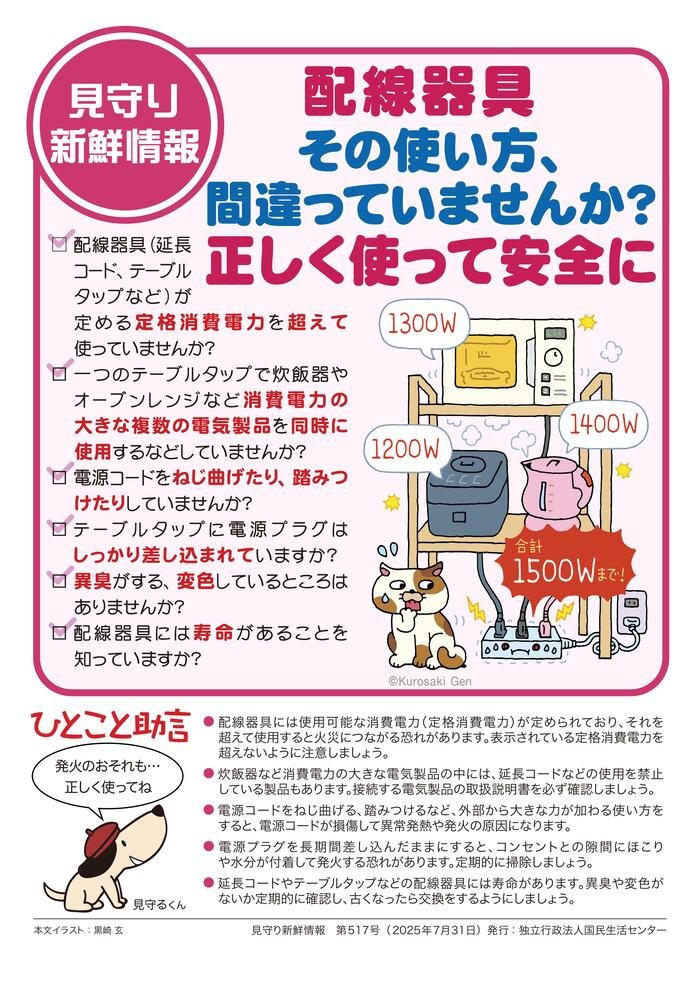 電気製品の合計ワット数が配線器具の定格消費電力を超えているイラスト