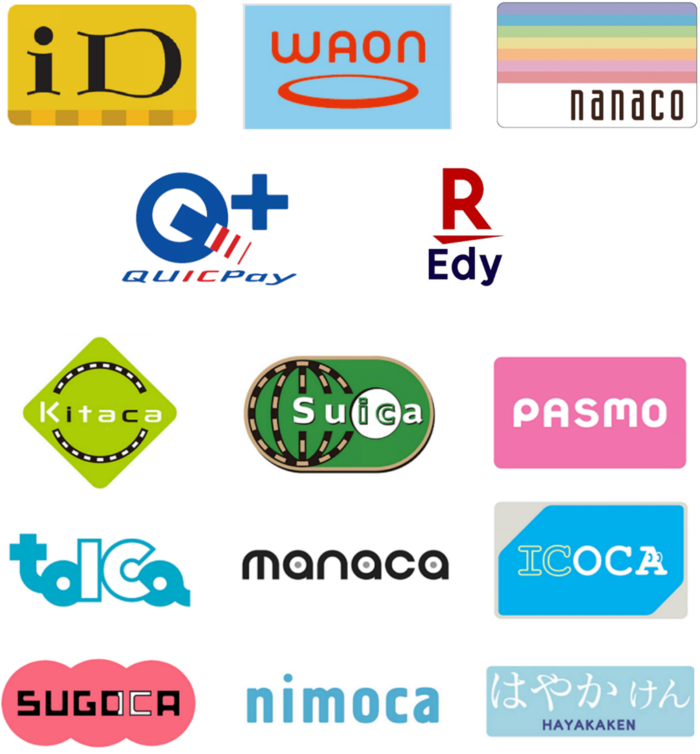 交通系IC、iD、WAON、nanaco、QUICPay、楽天Edy