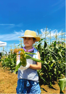 写真：第7回農フォトコン会長賞「はじめてのとうもろこし狩り！」