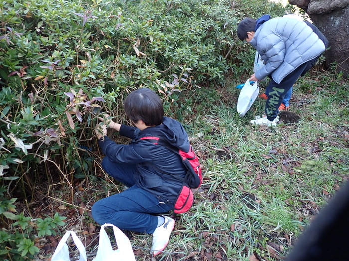 ごみ拾いをする子供たち